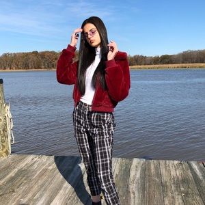 Maroon Red faux fur coat